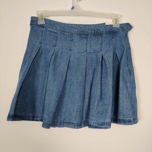 American Eagle NEW Women's Mini Skirt Size 12 Denim Blue Pleated High Rise Daily